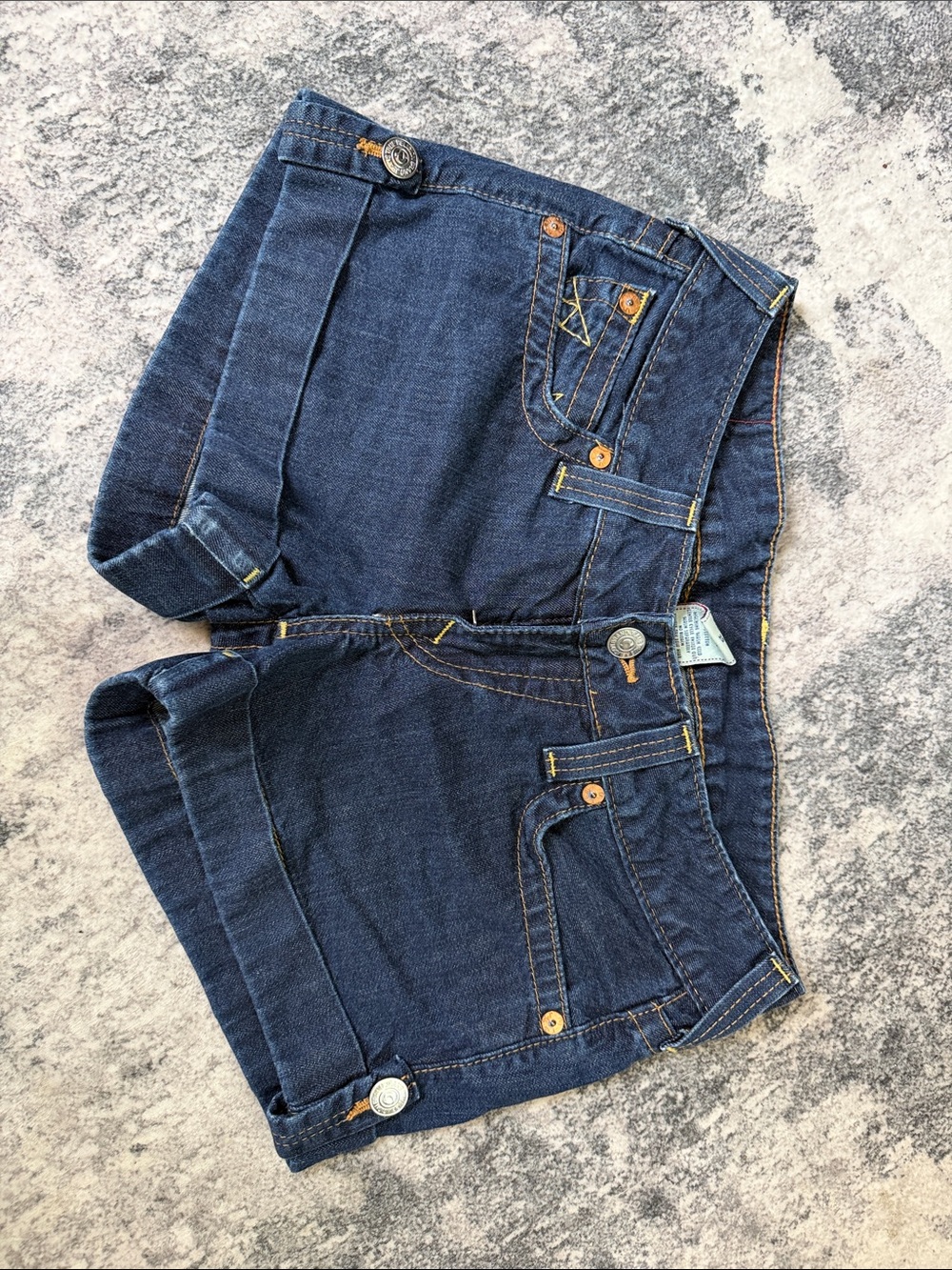 True Religion Dark Blue Denim Cuffed Jean Shorts